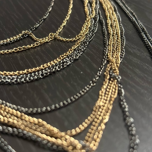 Navy blue gold chain Statement Necklace - Picture 3 of 4